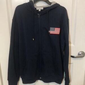 The Bradford Exchange Army Blue Zip Up Hoodie Sz Med Flag Eagle Fourth of July 4